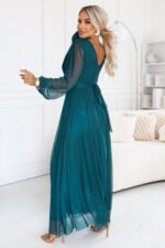 683-2 Tulle maxi dress with glitter and a wrap neckline - bottle green-3