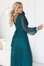 683-2 Tulle maxi dress with glitter and a wrap neckline - bottle green-7