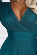 683-2 Tulle maxi dress with glitter and a wrap neckline - bottle green-9