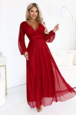 683-3 Tulle maxi dress with glitter and a wrap neckline - light burgundy-1