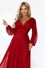 683-3 Tulle maxi dress with glitter and a wrap neckline - light burgundy-5