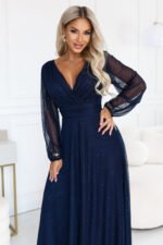 683-4 Tulle maxi dress with glitter and a wrap neckline - navy blue-2