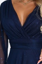 683-4 Tulle maxi dress with glitter and a wrap neckline - navy blue-8