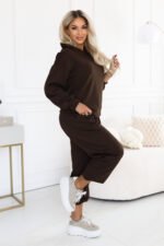 690-1 Women's tracksuit set with a hooded sweatshirt and loose pants - chocolate brown-4