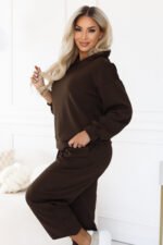 690-1 Women's tracksuit set with a hooded sweatshirt and loose pants - chocolate brown-6