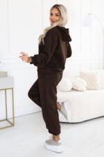 690-1 Women's tracksuit set with a hooded sweatshirt and loose pants - chocolate brown-3