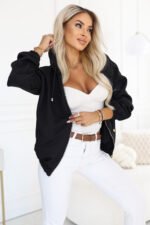 691-1 Women's zip-up hooded sweatshirt with a decorative zipper - black-1
