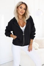 691-1 Women's zip-up hooded sweatshirt with a decorative zipper - black-3