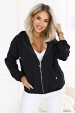 691-1 Women's zip-up hooded sweatshirt with a decorative zipper - black-5