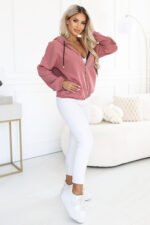 691-2 Women's zip-up hooded sweatshirt with a decorative zipper - dark pink-4
