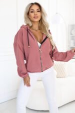 691-2 Women's zip-up hooded sweatshirt with a decorative zipper - dark pink-5
