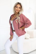 691-2 Women's zip-up hooded sweatshirt with a decorative zipper - dark pink-2