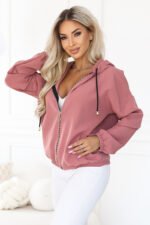 691-2 Women's zip-up hooded sweatshirt with a decorative zipper - dark pink-1