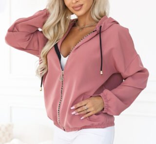691-2 Women's zip-up hooded sweatshirt with a decorative zipper - dark pink-1