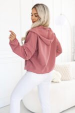 691-2 Women's zip-up hooded sweatshirt with a decorative zipper - dark pink-3