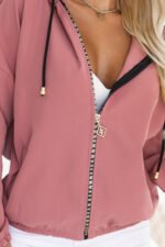 691-2 Women's zip-up hooded sweatshirt with a decorative zipper - dark pink-9