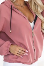 691-2 Women's zip-up hooded sweatshirt with a decorative zipper - dark pink-8