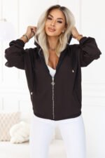 691-3 Women's zip-up hooded sweatshirt with a decorative zipper - chocolate-6