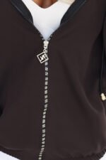 691-3 Women's zip-up hooded sweatshirt with a decorative zipper - chocolate-7