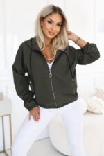 691-4 Women's zip-up hooded sweatshirt with a decorative zipper - khaki-4