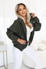 691-4 Women's zip-up hooded sweatshirt with a decorative zipper - khaki-2