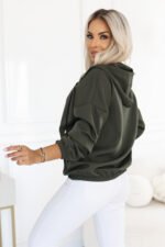 691-4 Women's zip-up hooded sweatshirt with a decorative zipper - khaki-3