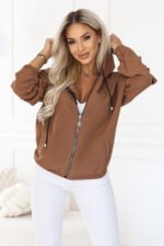 691-5 Women's zip-up hooded sweatshirt with a decorative zipper - caramel-6