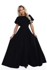 694-1 MIRELLA Elegant flared maxi dress with sequin sleeves - black-12