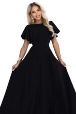 694-1 MIRELLA Elegant flared maxi dress with sequin sleeves - black-11