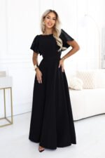694-1 MIRELLA Elegant flared maxi dress with sequin sleeves - black-13