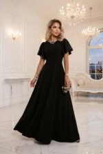 694-1 MIRELLA Elegant flared maxi dress with sequin sleeves - black-14