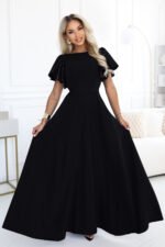 694-1 MIRELLA Elegant flared maxi dress with sequin sleeves - black-3