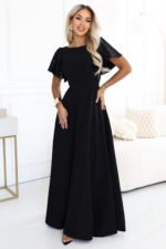 694-1 MIRELLA Elegant flared maxi dress with sequin sleeves - black-5