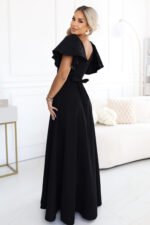 694-1 MIRELLA Elegant flared maxi dress with sequin sleeves - black-4