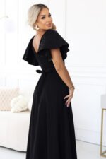 694-1 MIRELLA Elegant flared maxi dress with sequin sleeves - black-7