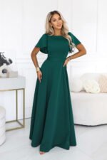 694-5 MIRELLA Flared maxi dress with short sleeves - bottle green-9