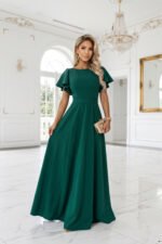 694-5 MIRELLA Flared maxi dress with short sleeves - bottle green-10