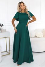 694-5 MIRELLA Flared maxi dress with short sleeves - bottle green-2
