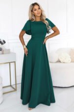 694-5 MIRELLA Flared maxi dress with short sleeves - bottle green-2