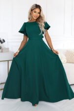 694-5 MIRELLA Flared maxi dress with short sleeves - bottle green-5
