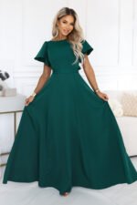 694-5 MIRELLA Flared maxi dress with short sleeves - bottle green-5