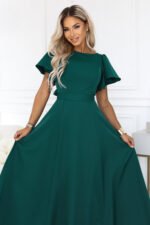 694-5 MIRELLA Flared maxi dress with short sleeves - bottle green-8