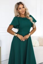 694-5 MIRELLA Flared maxi dress with short sleeves - bottle green-3