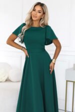694-5 MIRELLA Flared maxi dress with short sleeves - bottle green-7