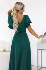 694-5 MIRELLA Flared maxi dress with short sleeves - bottle green-6