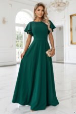 694-5 MIRELLA Flared maxi dress with short sleeves - bottle green-1