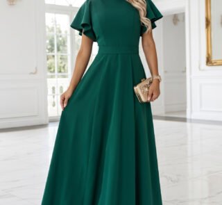 694-5 MIRELLA Flared maxi dress with short sleeves - bottle green-1