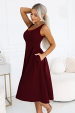 695-1 ALVA Flared midi dress with wide straps - burgundy-5