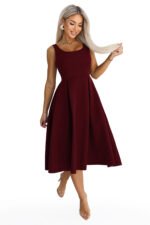 695-1 ALVA Flared midi dress with wide straps - burgundy-11