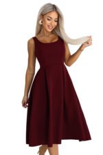 695-1 ALVA Flared midi dress with wide straps - burgundy-10